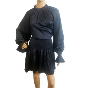 Black long sleeve turtle nevk Satin dress